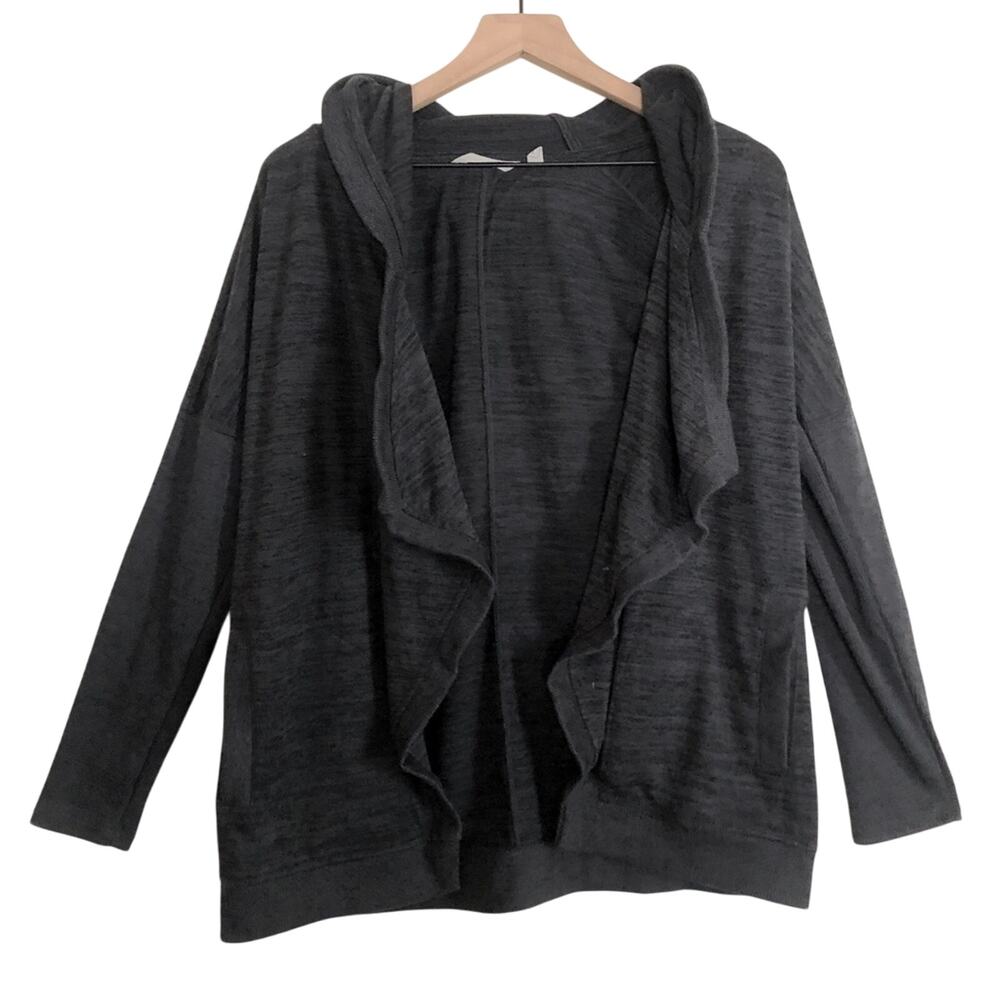 Athleta Cardigan Hoodie Dark Heather Gray Open Hooded Long Sleeve Sweater Medium